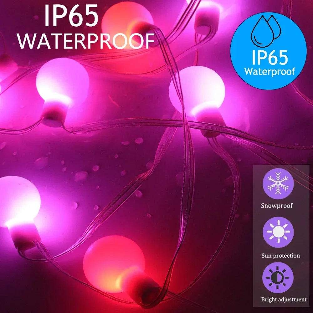 LED Fairy Light String USB DC5V Dreamy Color RGB IC LED Round Ball String Light Christmas Party Birthday Decoration Light Vue