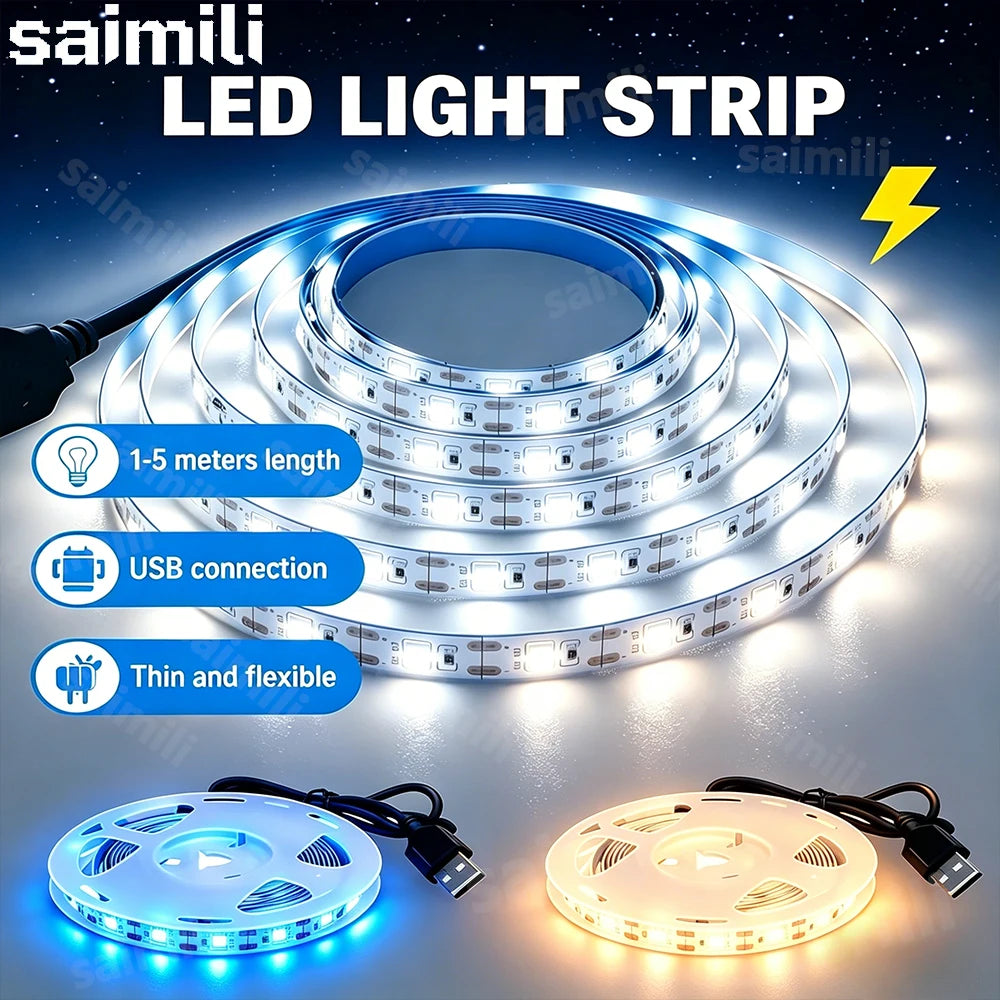 LED Light Strip USB Flexible Tape Lights 5V Indoor Lamp Bar Kitchen Wardrobe TV Backlight Stair Display Cabinet Decor Lighting Vue