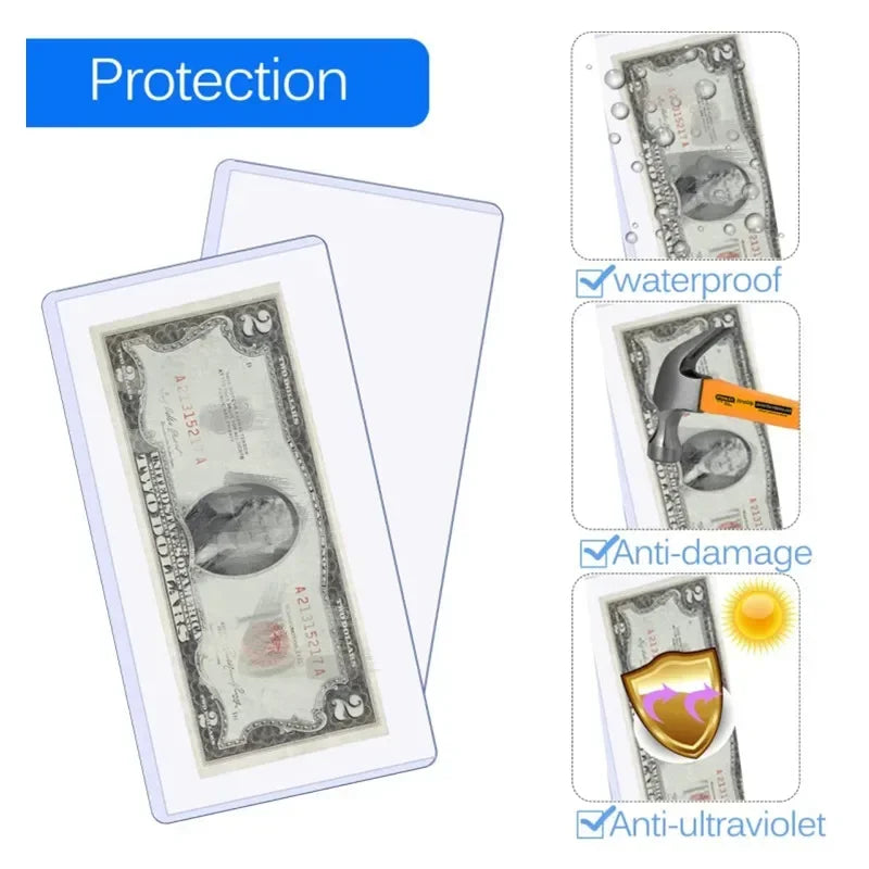 5/10Pcs Clear Hard Plastic Sleeve Clip Paper Money Notes Bills Holder 110*205MM Vue