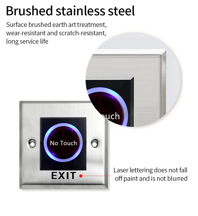 Non Touch Exit Button 433MHz Door Release Push Switch For Access Control System COM NO NC with Double Button Remote Control Vue