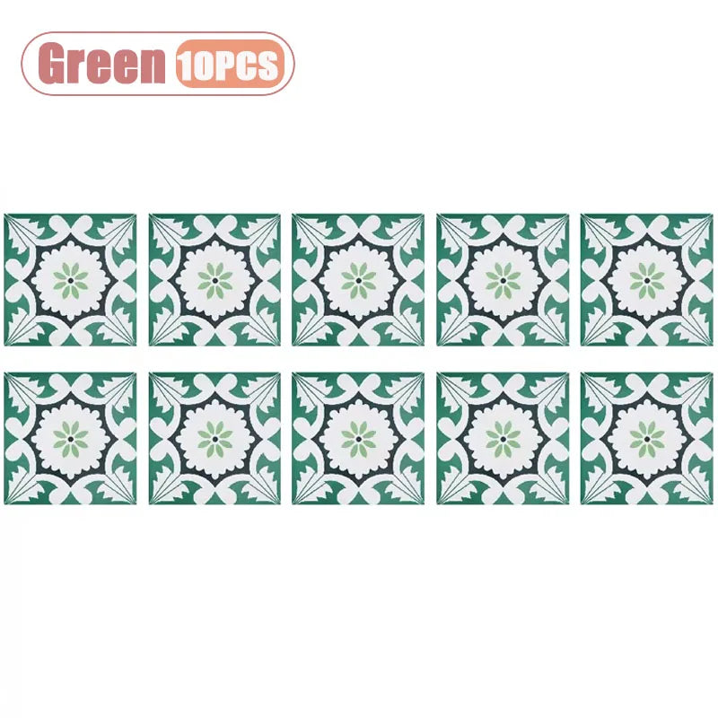 10PCS Stone Plastic Composite Waterproof Floor Sticker Self Adhesive PVC for Bathroom Balcony Kitchen Easy Install Home Decor Vue Green-10PCS