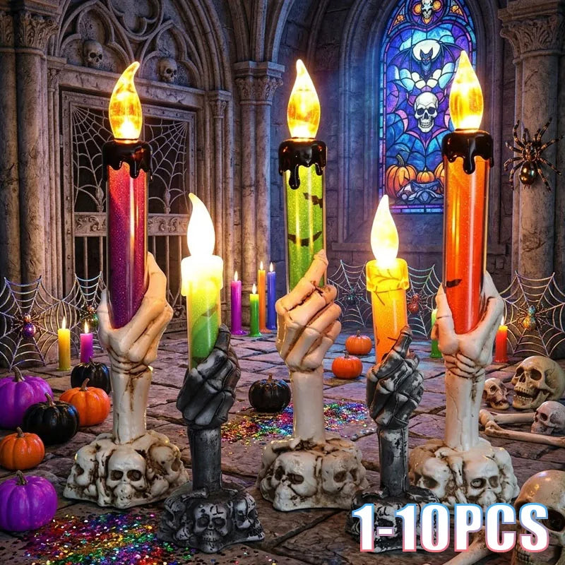 1-10PCS Creepy Skeleton Hand Candle Lamp Halloween Decor Prop Glow Light for Haunted House Party Table Ghost Festival Vue
