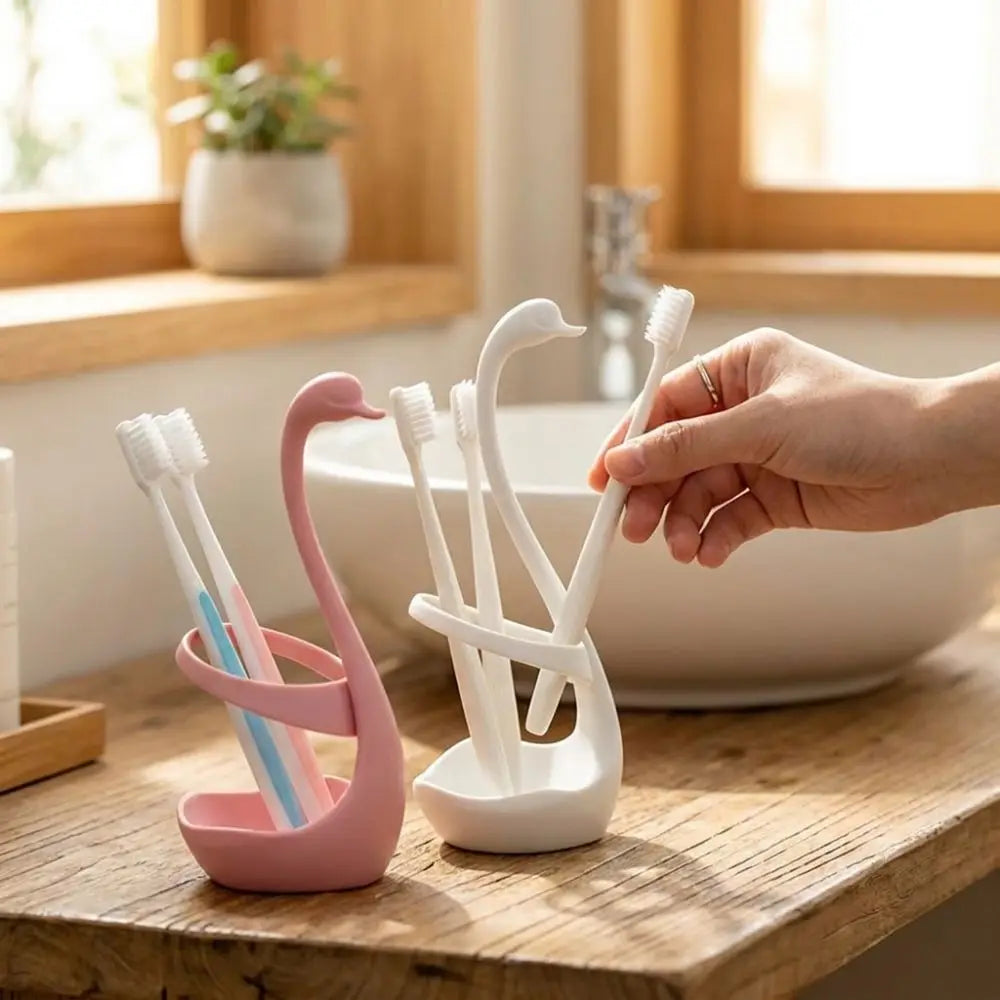 3D Printing Swan Toothbrush Holder Plastic Space Saving Toothpaste Stand Base Decorative Stable Makeup Brush Shelf Home Use Vue
