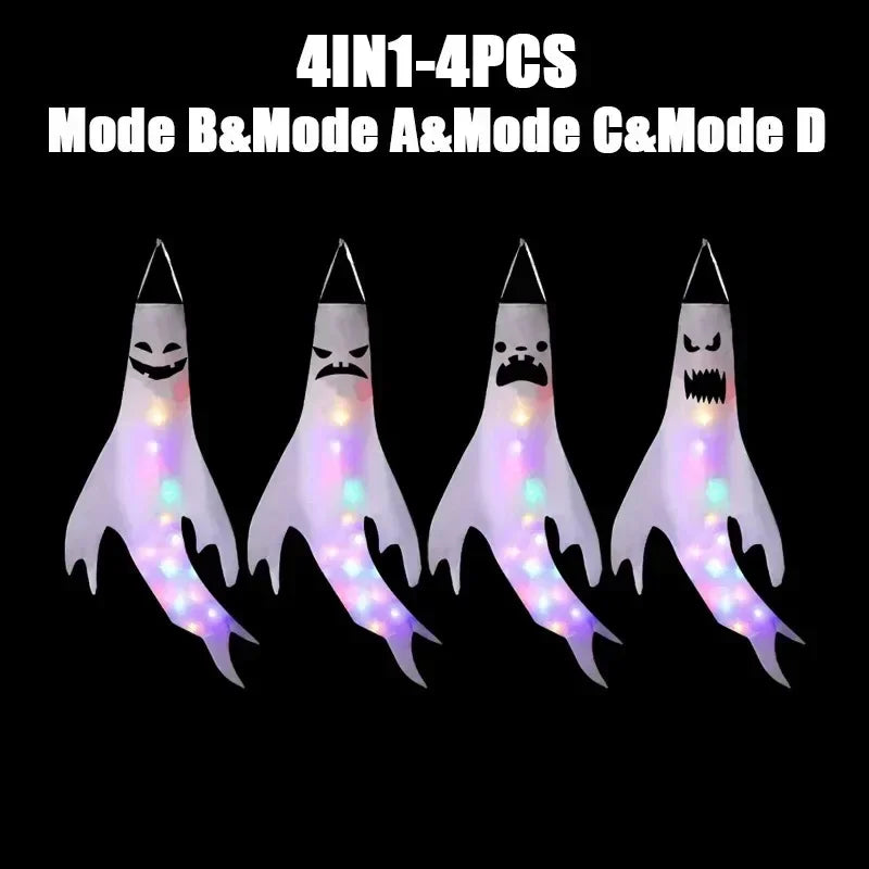 1-4PCS Halloween LED Floating Ghost Decor Hanging Haunted Blow Up Figures Glow for Party Yard Decoration Props Vue Mix-4PCS
