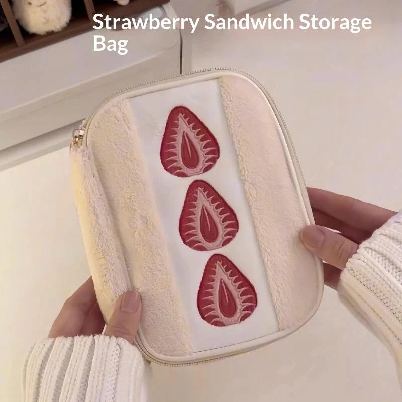 Cute Embroidered Strawberry Pencil Case Portable Stationery Box Large Capacity Multi-functional Makeup Storage Bag Vue