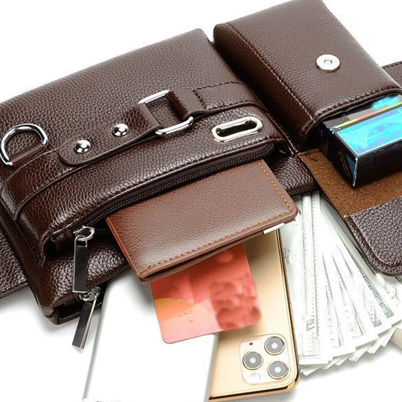 Daily Wear Solid Tone PU Leather Crossbody Fanny Bag Fashion Male