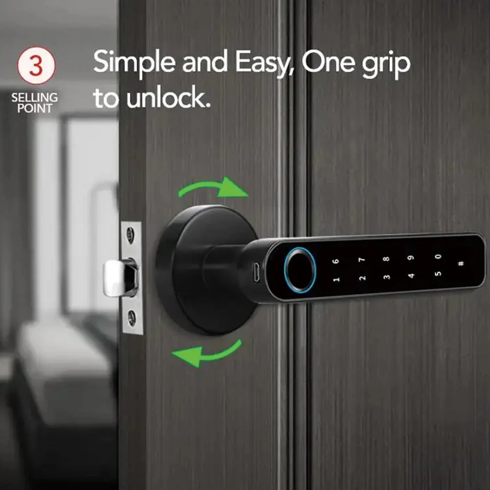 TYSH Tuya Biometric Fingerprint Password Electric Handle Door Lock Bedroom Home Wood Smart Door Lock Smart Lock Vue