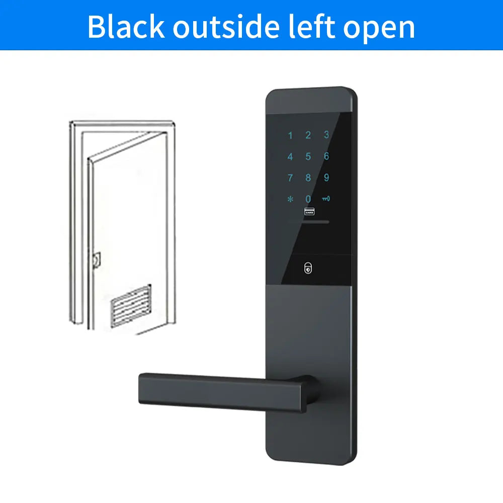 TTLOCK Bluetooth Smart Door Lock Phone Remote Unlock Magnetic RFID Card Password Temporary Password G2 Gateway Wifi Connection Vue black outside left