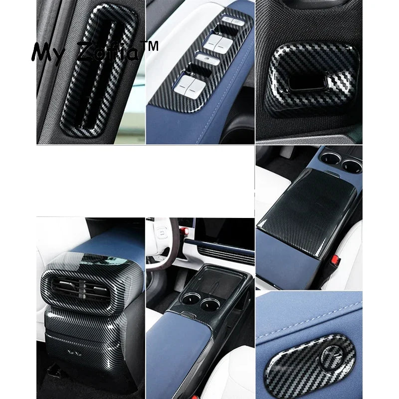 For Xpeng G6 2024 2025 2026 Carbon fiber Wood Grain Decorative Stickers Center Console Gear Shift Lift Frame Panel Accessories Vue