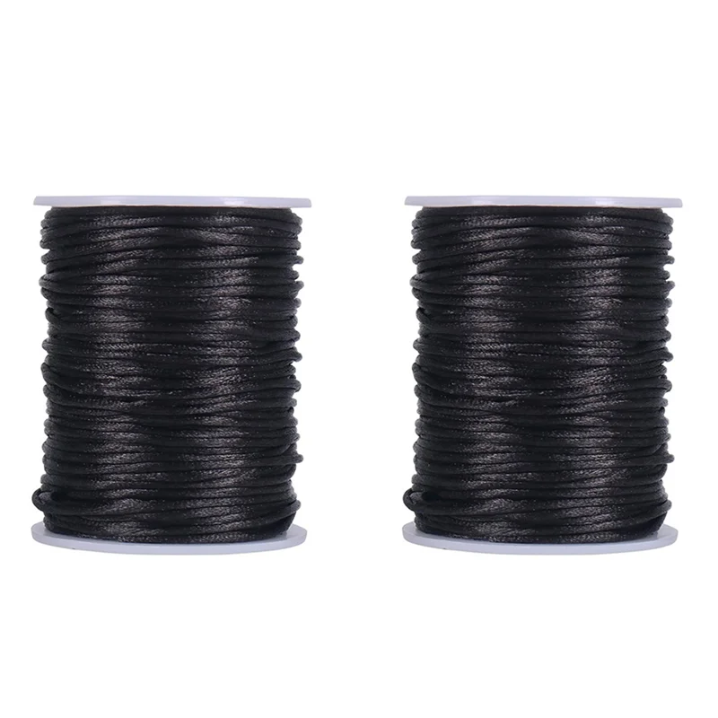 ABKW-2X Satin Rattail Polyester Cord,295 Feet 2Mm Black Beading String For Macrame Bracelets, Jewelry Making, Arts And Crafts Vue Black