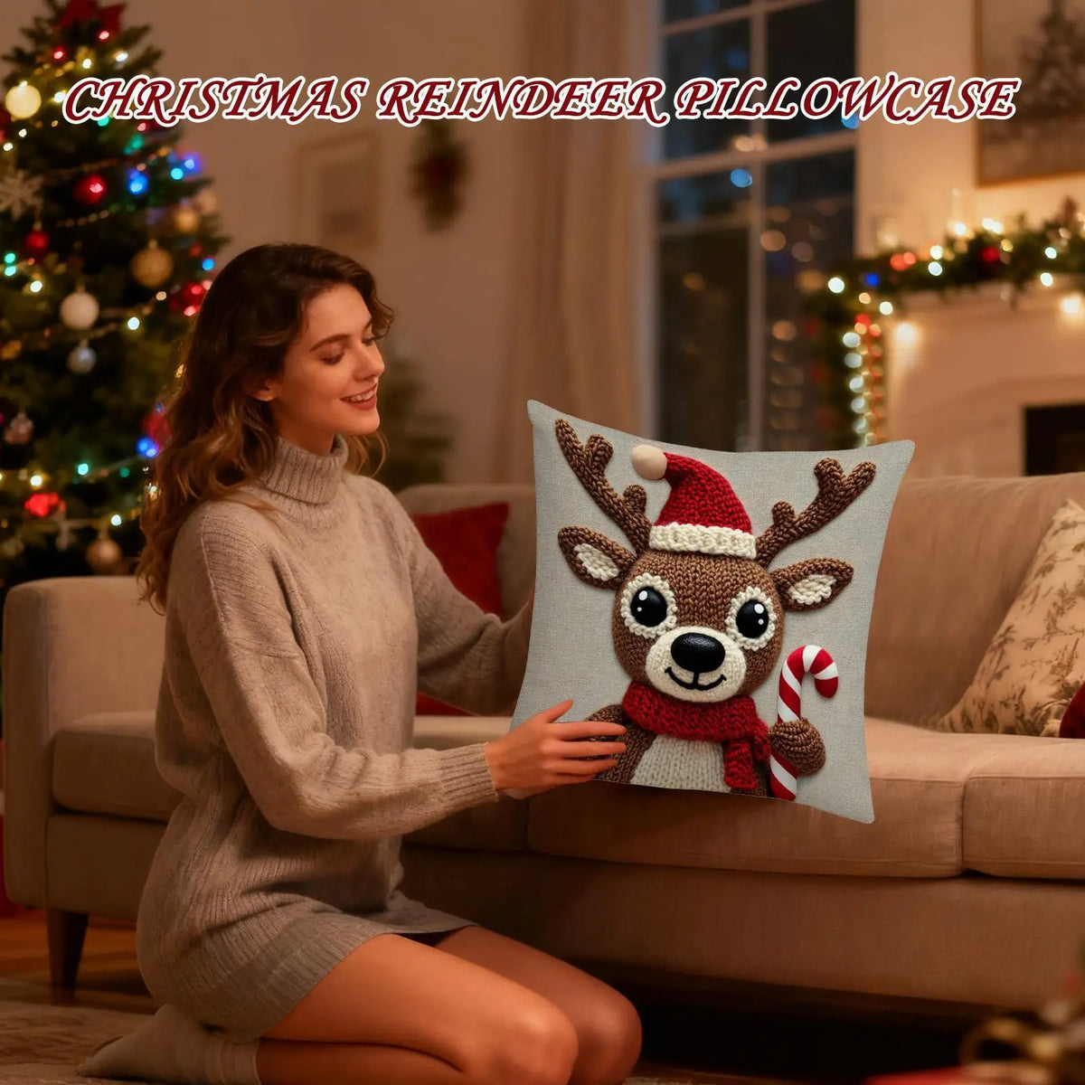 Deer Pillow Covers Soft Linen Elk Pillowcase 18x18in Christmas Deer Pillow Covers for Home Living Room Sofa Indoor Outdoor Vue