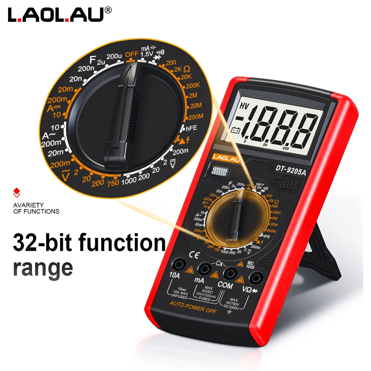 DT-9205A Digital Multimeter Manual Range AC/DC Current Voltage Resistance Capacitance Meter LCD Backlit Ohm Electrician Tester Vue