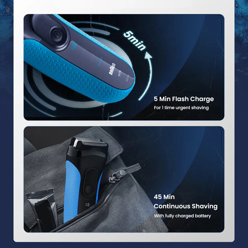 Braun Electric Razor Blue Series 3 Reciprocating Shavers for Men Rechargeable Waterproof Wet Dry Shaving Machine for Travel Vue