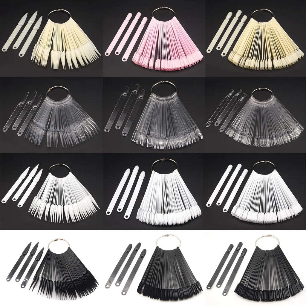 50pcs Nail False Tips Display Polish Gel Color 50pcs False Nail Tips 50 sticks Nail Art Square Head Colors Tip Display Stick Vue