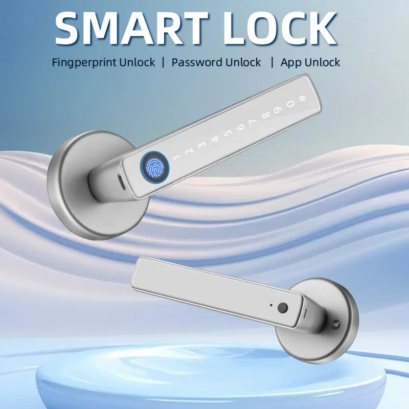 With Tuya Biometric Fingerprint Smart Door Lock Electronic Digital Lock Password Fingerprint Keyless Security Door Handle Home Vue