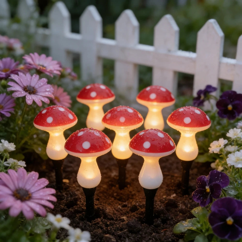 5M10LED/8M20LED Solar Powered Mushroom Stake String Lights Waterproof LED Garden Pathway Lights for Outdoor Patio Yard Decor Vue