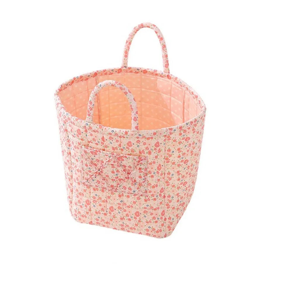 Large Capacity Laundry Storage Basket Folding Easy Carry Handles Dirty Clothes Basket Hand-held Floral Design Vue L