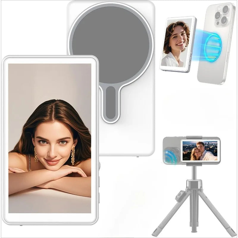 Vlog Selfie Monitor Screen Magnetic Phone Vlog Monitor Screen with Bluetooth Remote Back Camera Monitor for Live Stream Vlogging Vue