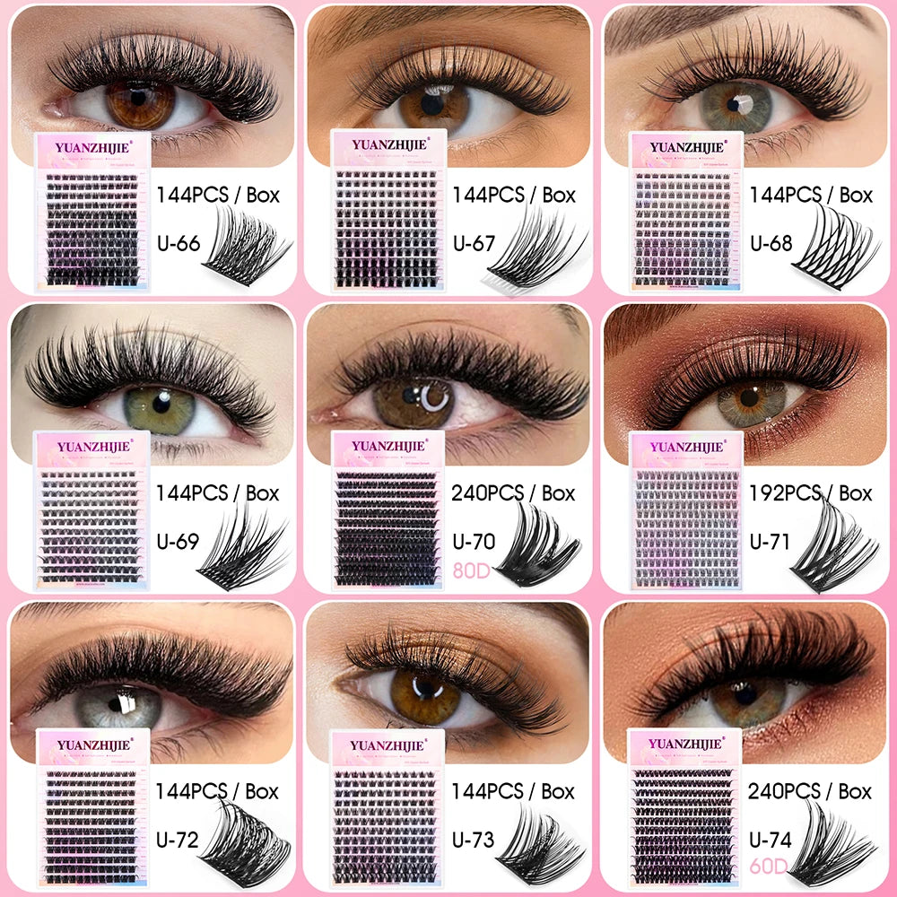 12 Rows YUANZHIJIE Premium Faux Mink Material DIY Lashes Individual Handmade Segmented Hybrid Eyelashes Supplies Vue
