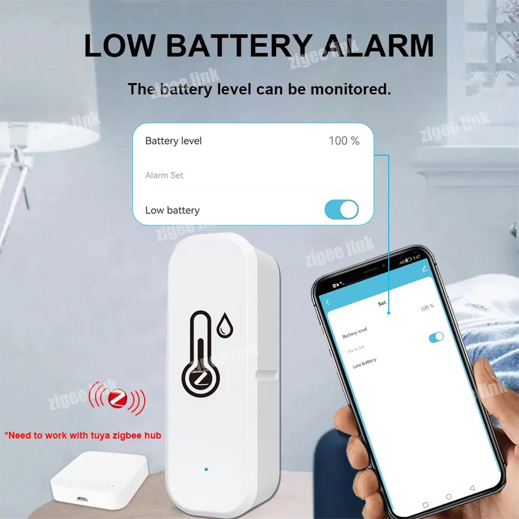 Smart Temperature Humidity Sensor Zigbee 3.0 Indoor Hygrometer Remote Monitor Support Tuya Alexa Google Home Vue