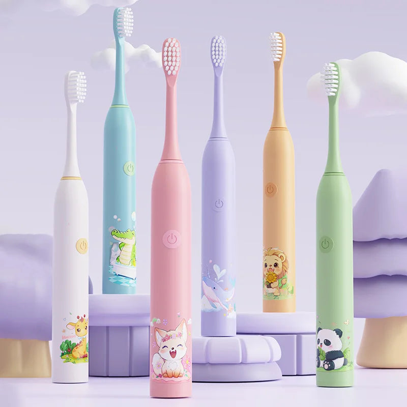 Kid's Electric Toothbrush With Replacement Heads Color Cartoon Soft Hair Cleaning Children Brush Rechargeable Sonic Toothbrush Vue