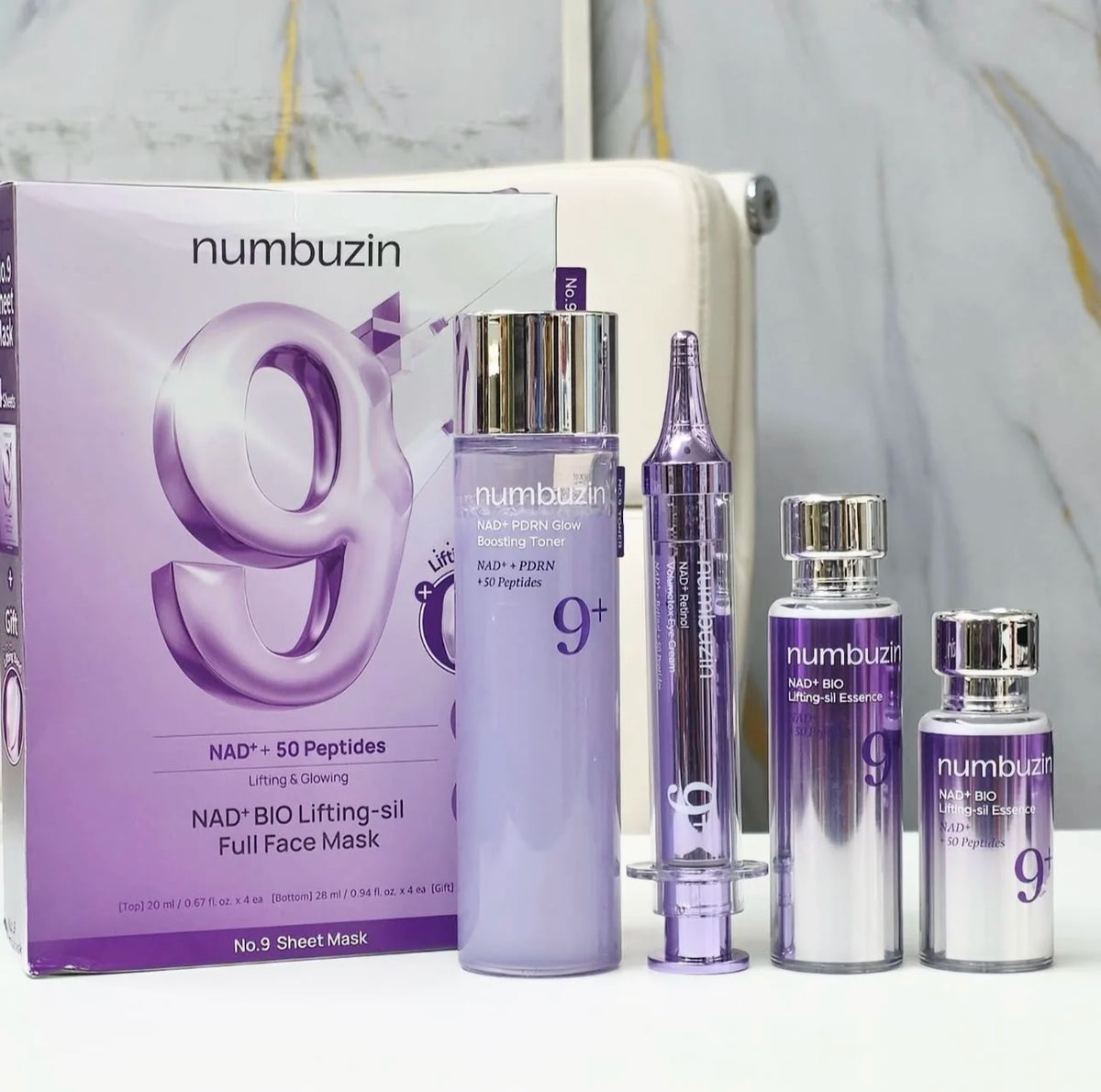 Original Numbuzin No9+ Face Care Collection NAD+ PDRN Glow Boost Toner 5+Glutathione Vitamin Concentrated Essence 3+Bifida Serum Vue