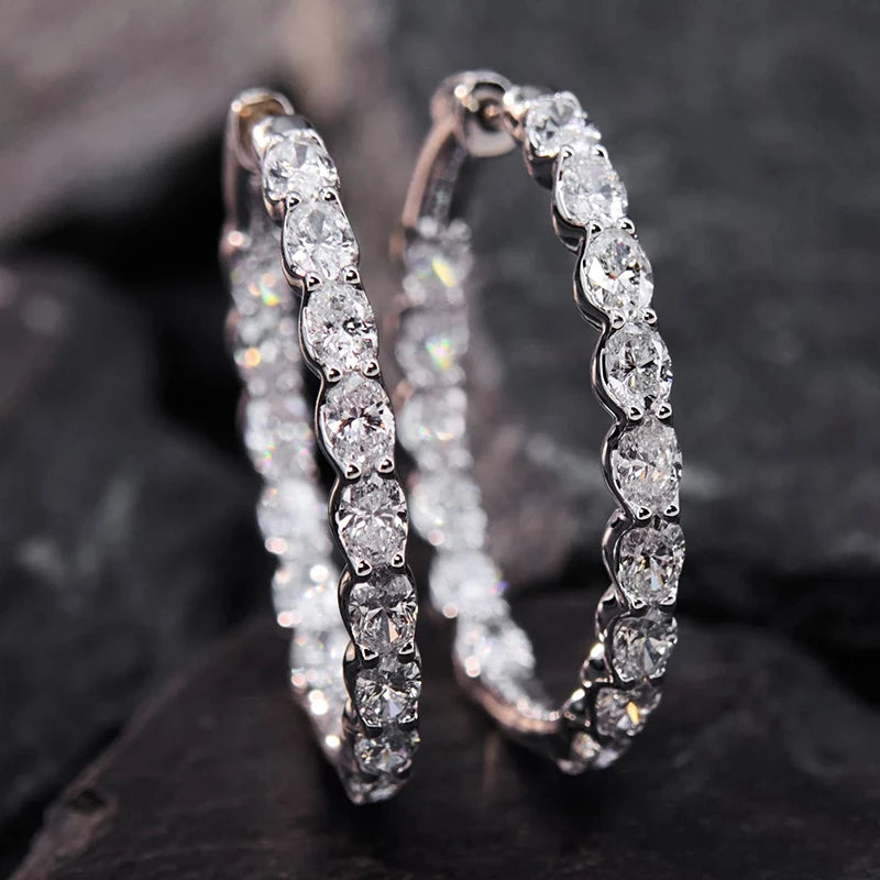 Huitan Oval CZ Hoop Earrings – Silver Geometric Women's Hoops Hoop Earrings Vue E5585