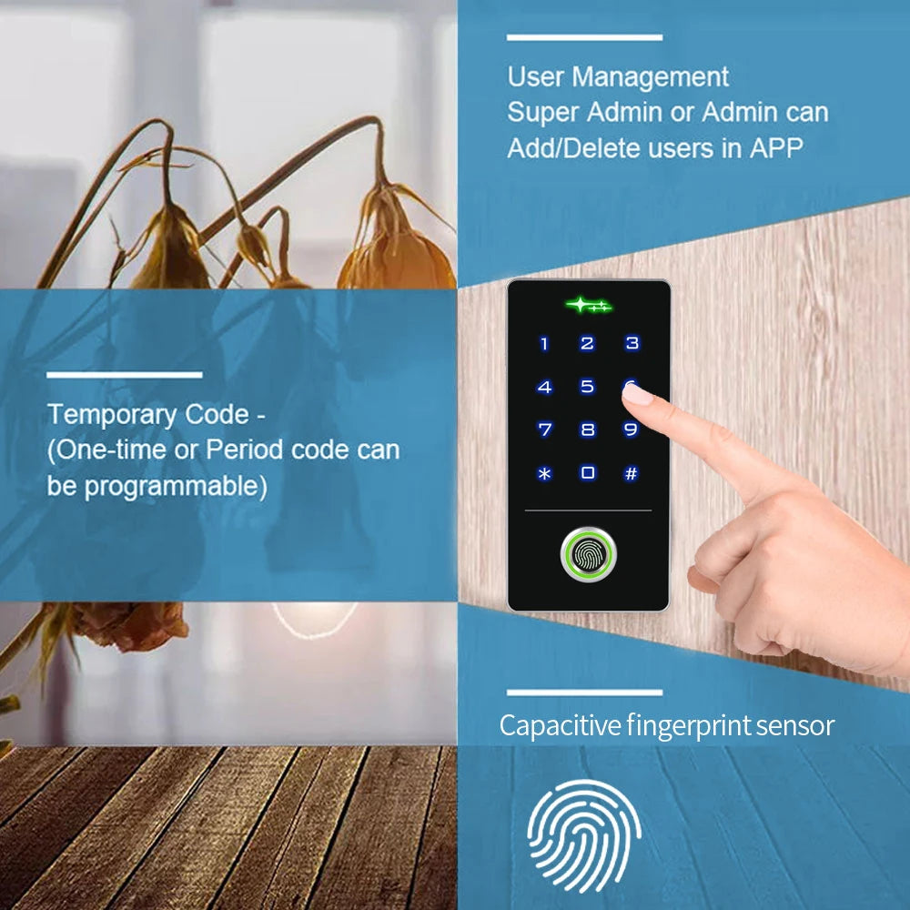 Biometric Fingerprint Support Tuya App WIFI Access Control Keypad Smart Door Lock System Gate Opener Electromagnetic Door Entry Vue