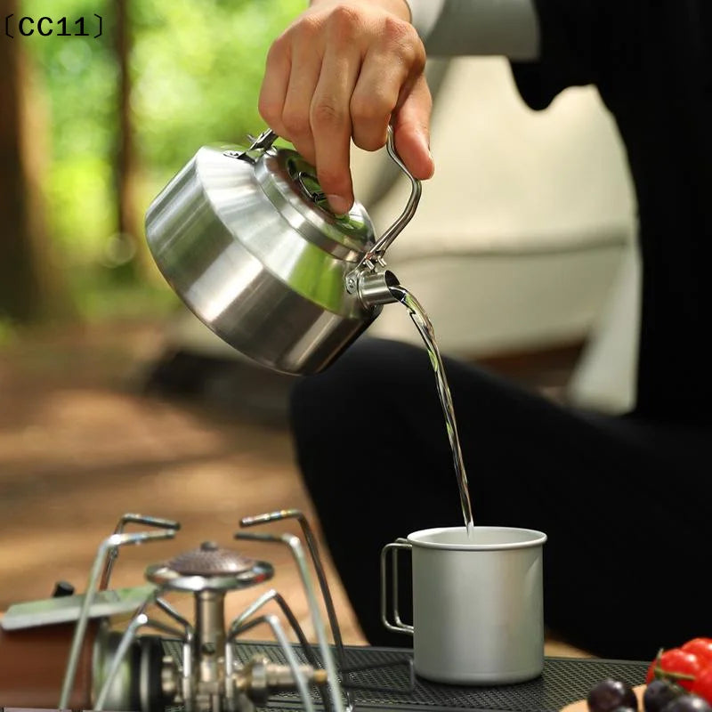 Outdoor Stainless Steel Kettle Locking Handle Camping Hung Pot Portable Coffee Pot Picnic Cooker 900ML Teapot Kettle〔CC11〕 Vue Default Title