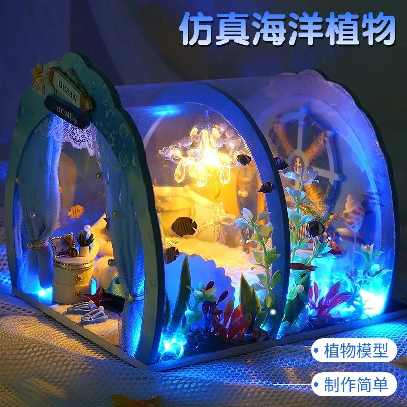 DIY Miniature House Ocean Animal Craft Kit Cute Creative Model For Kids Birthday Party Table Decor Home Display Office Desk Gift Vue