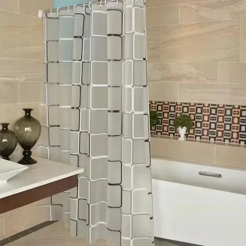 1PCS Bathroom Shower Curtains Waterproof Modern Geometric Plaid Pattern Household Decoration Translucent Good Quality Vue
