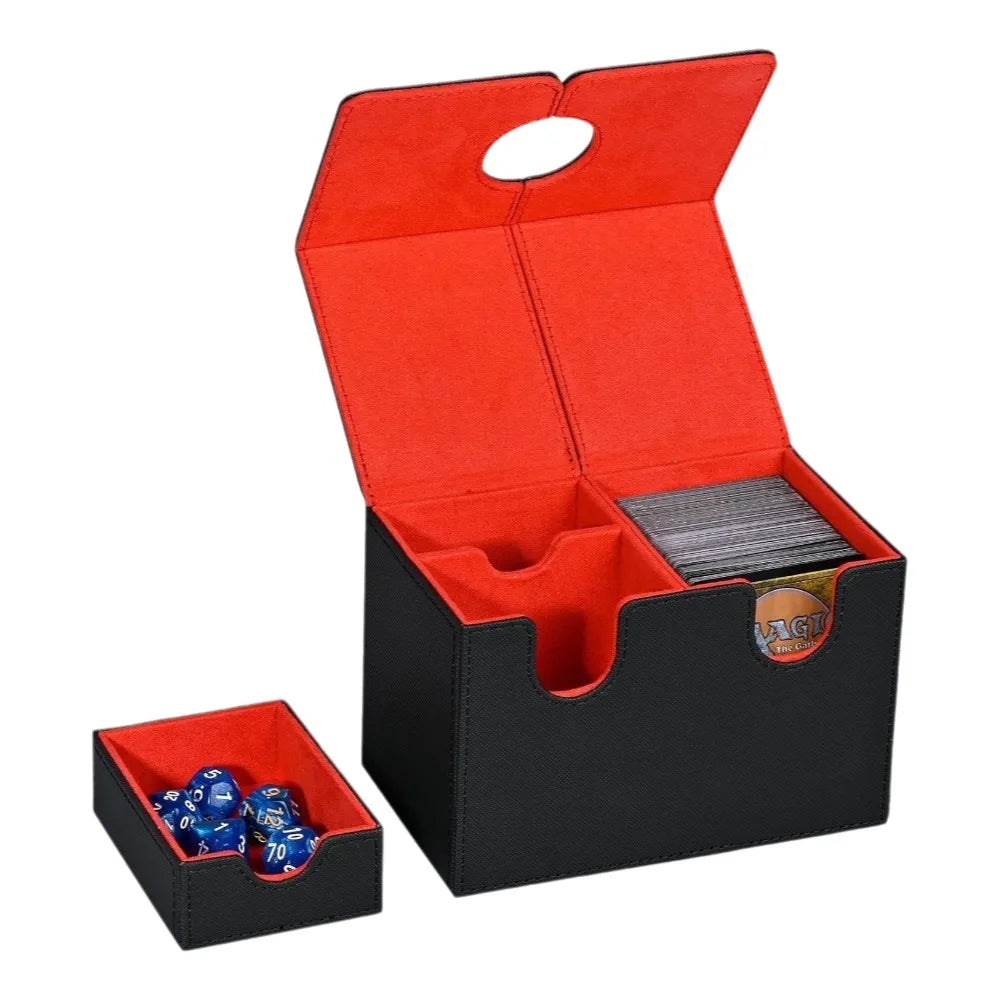 PU Magnet Collectible Card Case Anti-Slip Moisture-proof Trading Cards Storage Box Scuff Resistant with Small Tray Card Deck Box Vue Black Red