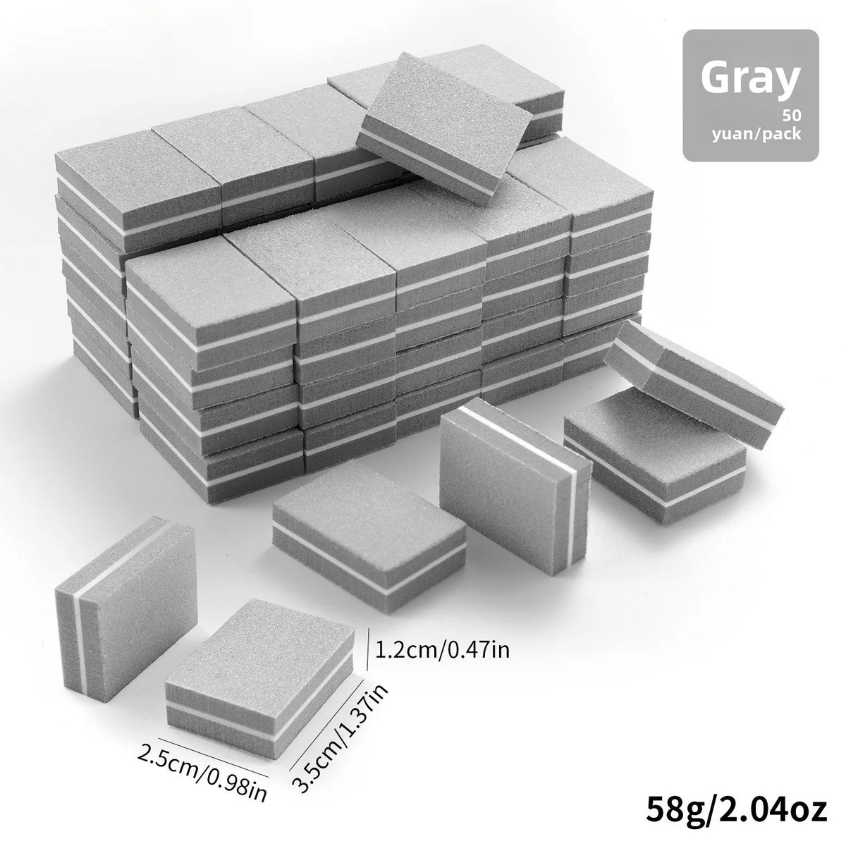 50pcs Colorful Two-sided Mini Nail File Blocks 100/180 Grit Sponge Nail Buffer Manicure Polishing Tools Wholesale Lot Vue Grey