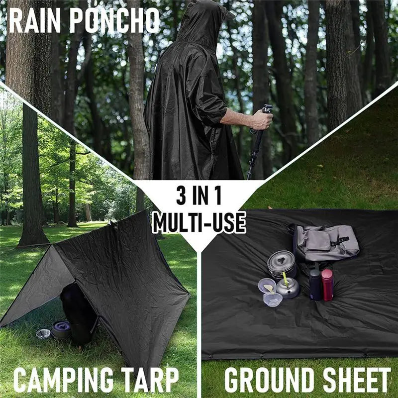 ABKW-Outdoor Raincoat Hooded Sleeve Waterproof Rain Poncho Motorcycle Rain Cover Camping Hiking Travel Rainwear Tent Gray Vue Gray