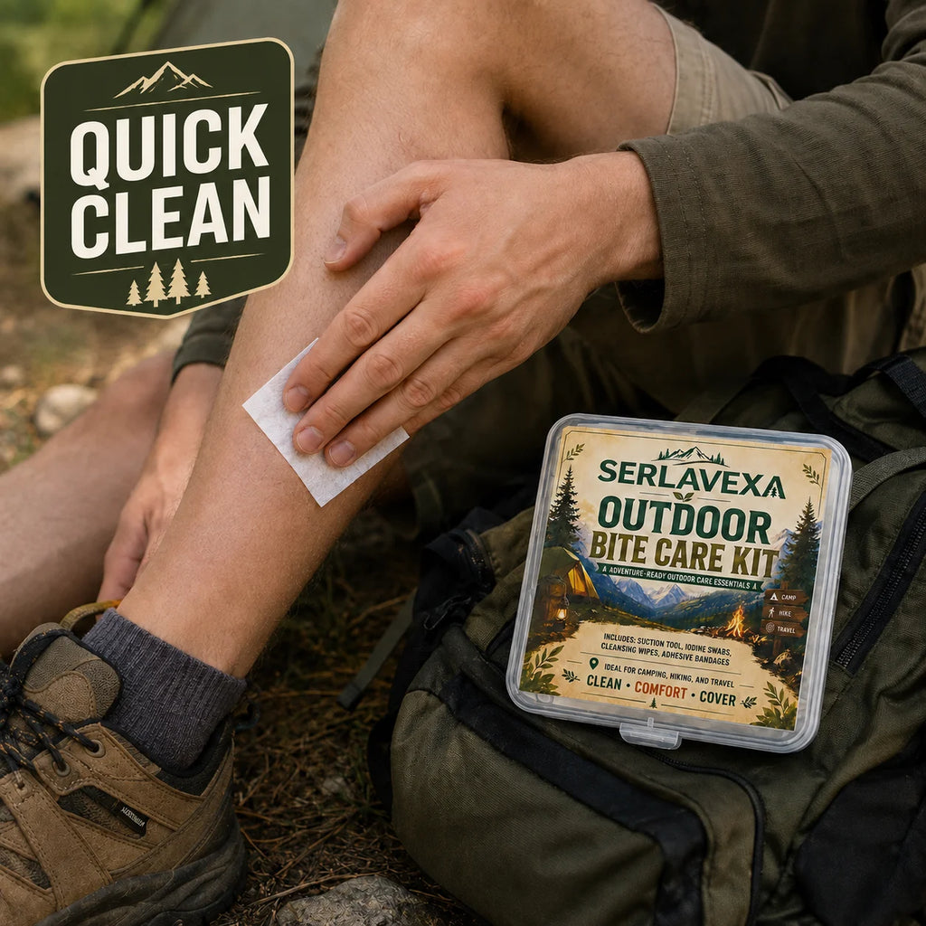 Portable Insect Bite Care Kit with Manual Suction Tool, Cleansing Swabs, Wipes and Bandages for Camping Hiking Travel Vue