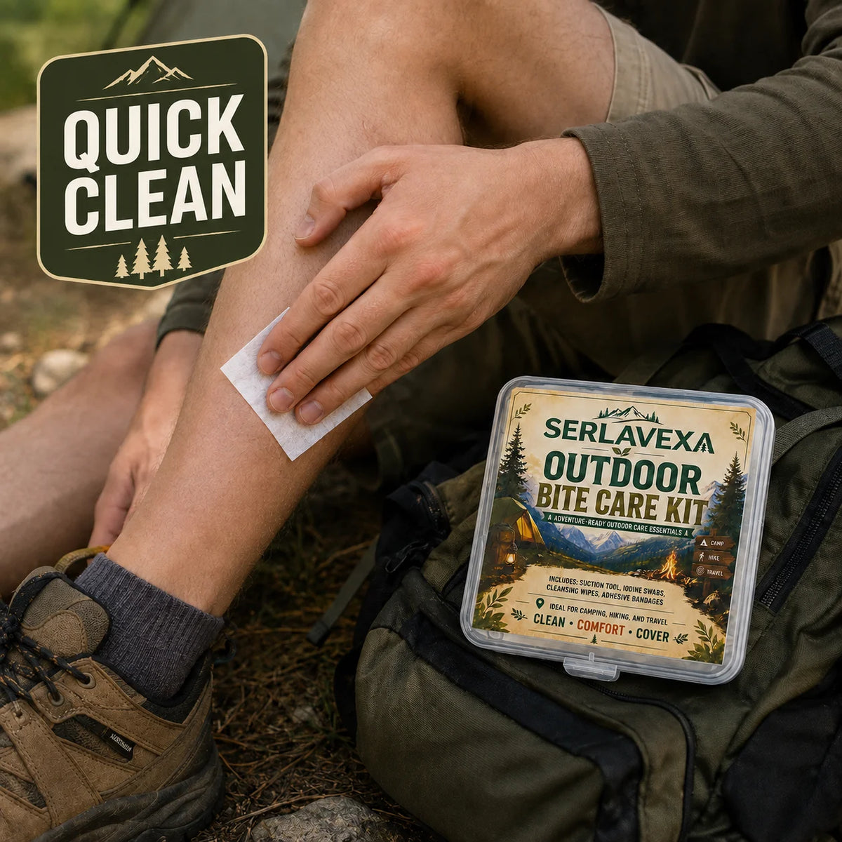 Portable Insect Bite Care Kit with Manual Suction Tool, Cleansing Swabs, Wipes and Bandages for Camping Hiking Travel Vue