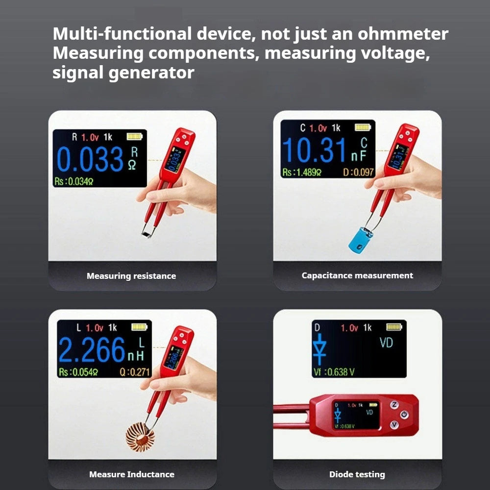 Smart Digital Tweezer LCR Bridge Tester 1mΩ-20MΩ 1pF-10mF 0.5uH-2H 1.14" Screen Type-C Rechargeable Multimeter for Component Vue