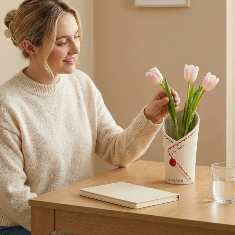 Creative design ceramic vase, romantic envelope vase, high aesthetic value, ins-style home decor, home use flower arrangement Vue