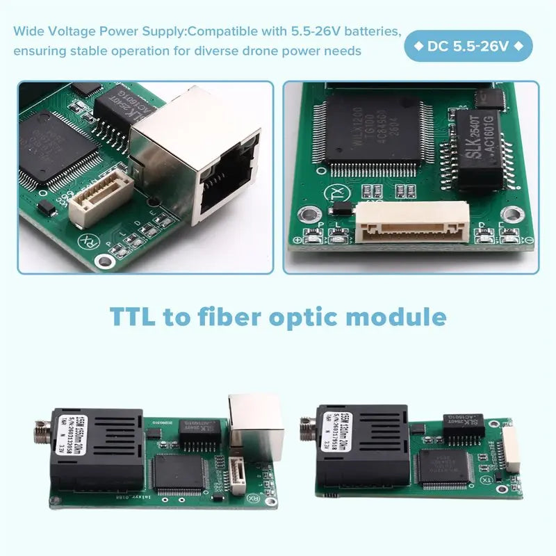 Hot-TX+RX 2CH 20KM TTL Optical Transceiver Module Kits DC 5.5-26V Vue