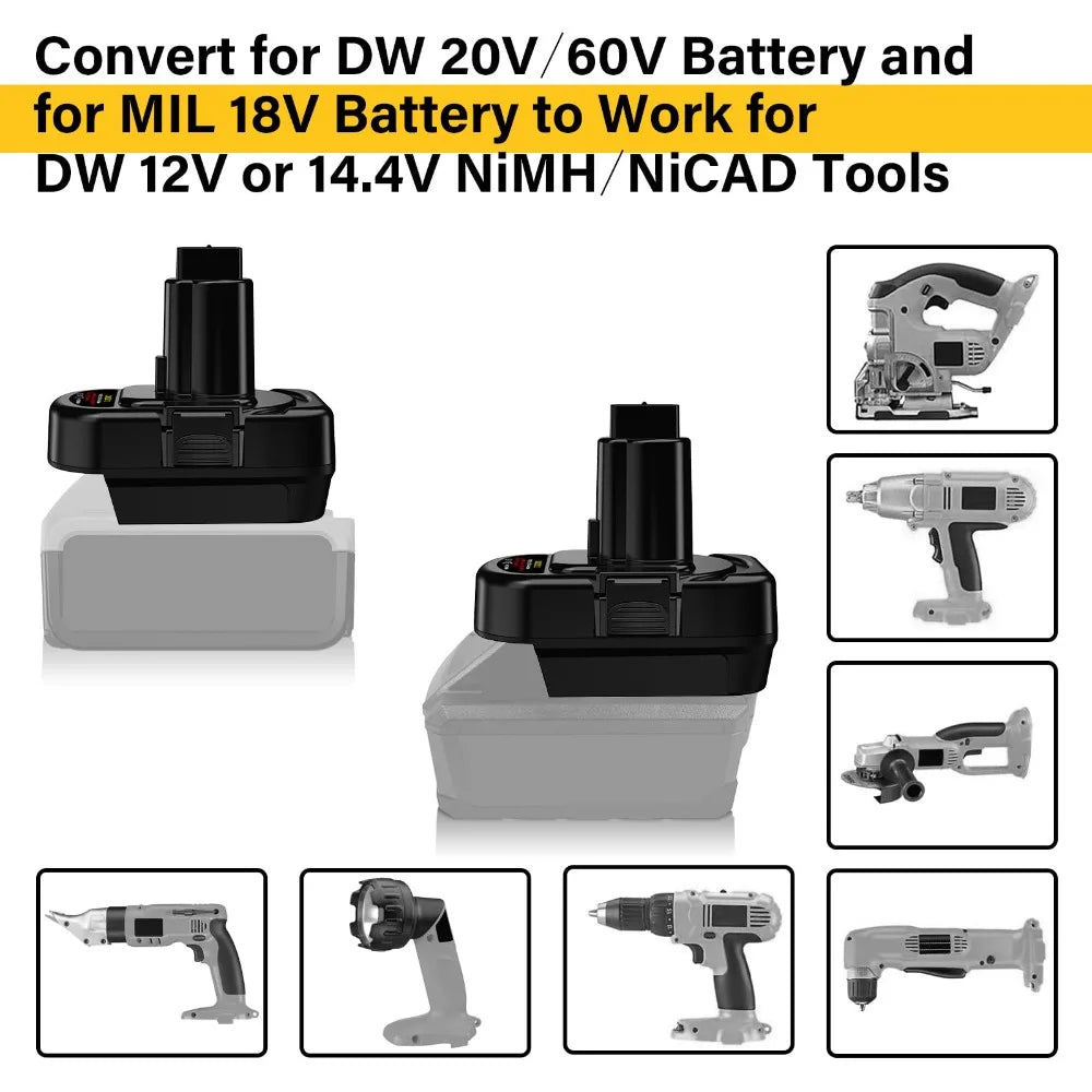 DM20DC12 Battery Adapter for DeWalt 20V for Milwaukee 18V Batteries Converting To for DeWalt 12V/14.4V Ni-CD Ni-MH Battery Tools Vue