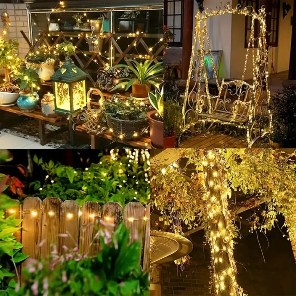 1PC 7M/12M/22M/32M Copper Wire Fairy Light String,Solar-powered,8 Lighting Modes,Used for Wedding,Indoor,Festival,Bedroom,Party Vue