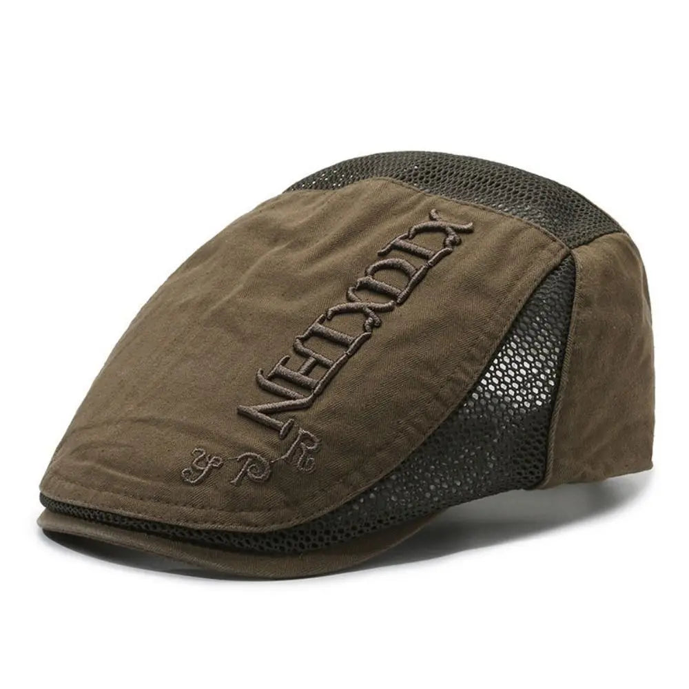 Letter Embroidered Mesh Back Flat Cap Adjustable Sun Protection