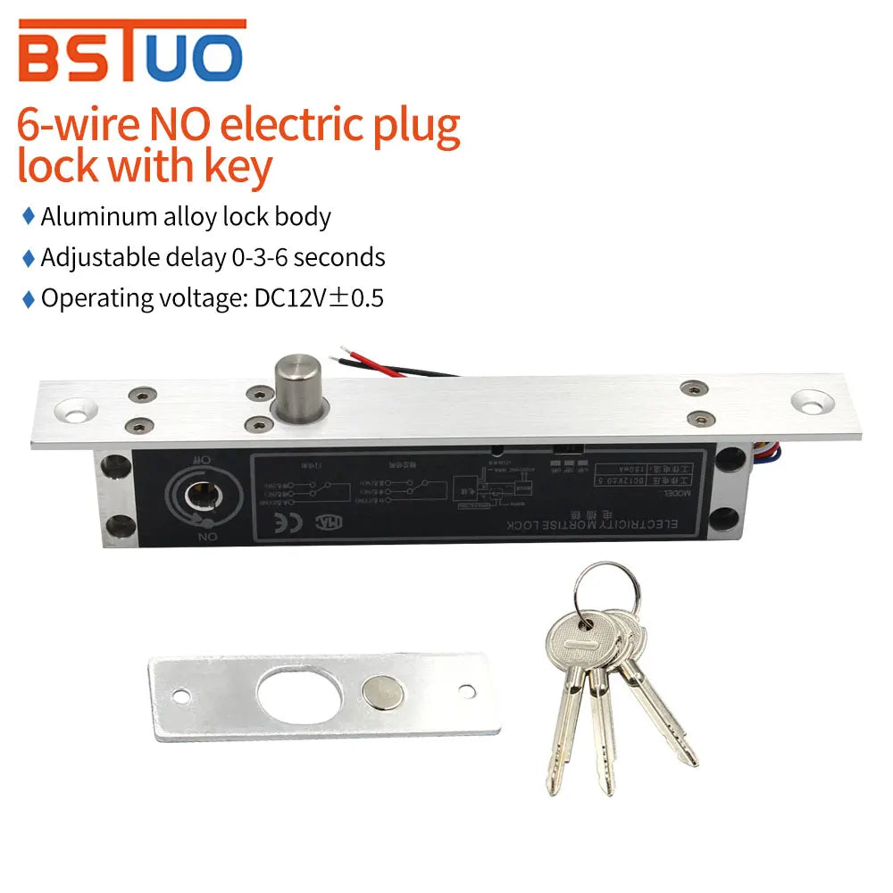 DC 12V Fail Secure Electric Cylinder Drop Bolt Lock With Bevel Bolt Mechanical Key Adjustable Time relay Door Contact 6 Cables Vue Default Title