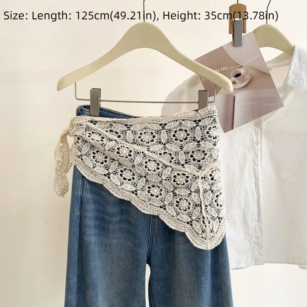 Trendy Lace Trim Fart Curtain Slim Fit Pretty Mini Skirt Hollowed-out