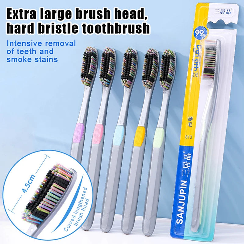 1/5Pcs Large Head Bristle Toothbrush For Adult Anti Slip Wide Head Design Deep Oral Cleaning Remove Tooth Stains Smoke Stains Vue