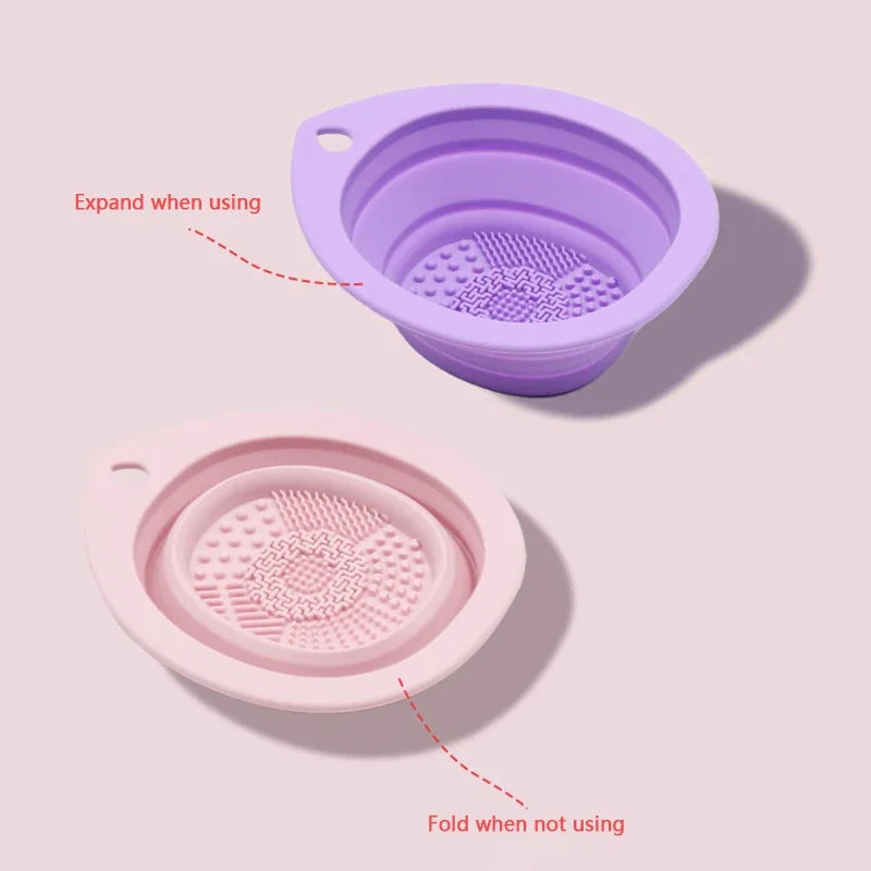 Cleaner Folding Powder Puff Mat Beauty Tools Makeup Brush Cleaning Bowl Silicone Eyeshadow Brushes Washing Soft Scrubber Box Vue