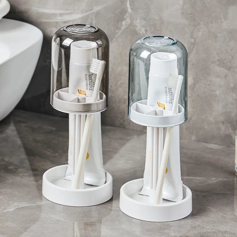 Toothbrush Holder Withdust Cover Drainage Design Plastic Multifunctional Bathroom Toothbrush and Cup Organizer Vue