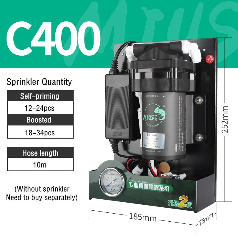 C Series Reptiles Fogger Mist Sprinkler Rainforest Terrariums Humidifier High Pressure Silent Pump Fog Machine Sprayer System Vue C400