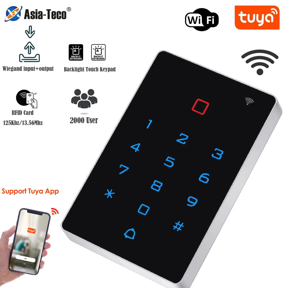 Wifi Tuya App RFID Access Control Keypad 2000 User EM 125KHz or IC Standalone Touch Card Reader for Access Control System Vue