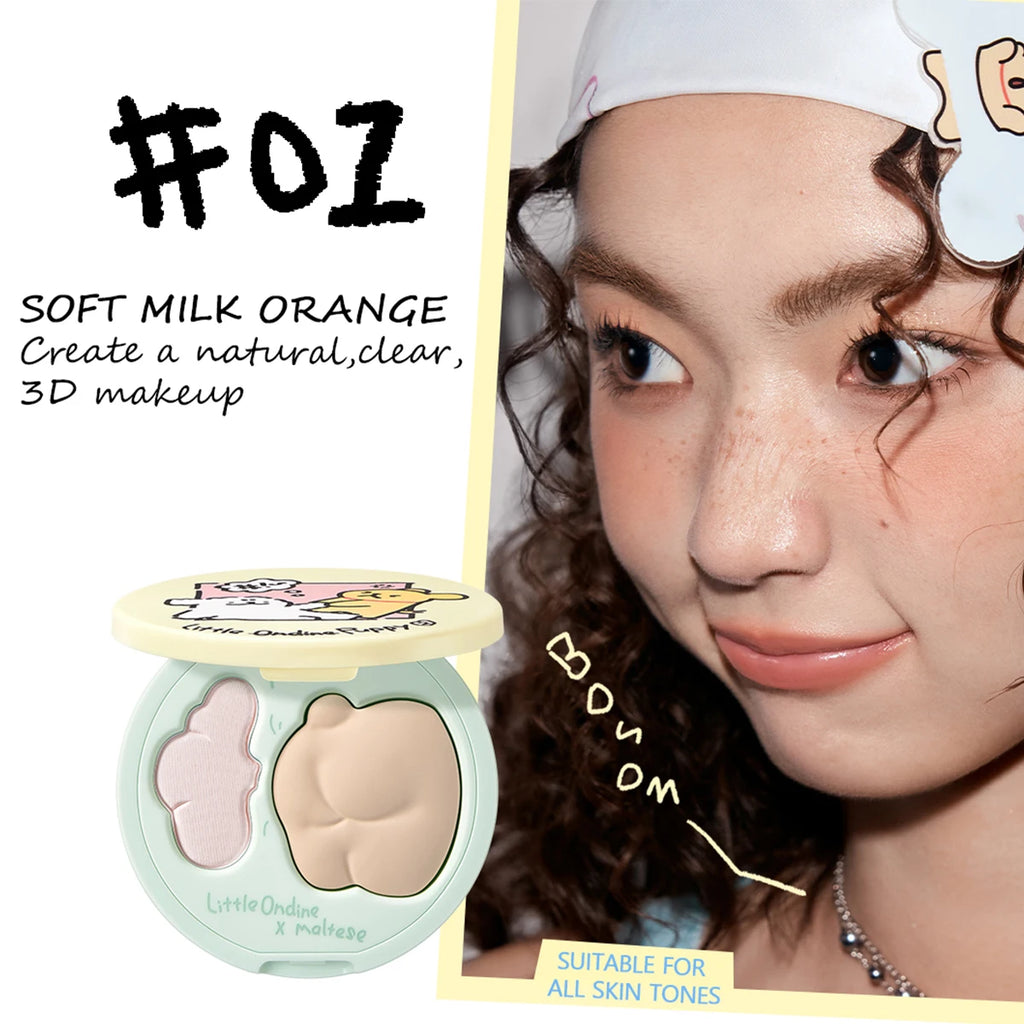 Little ONDINE Duo-Color Highlighter 01,Fine Shimmer Texture,Minimal Fallout,Natural Dewy Glow,Face Brightening,Luxury Makeup Vue 01